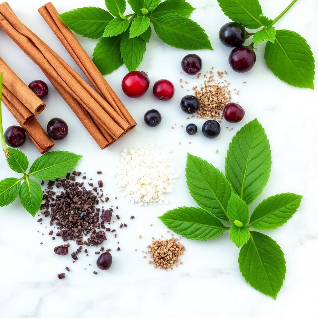 Natural ingredients used in Zentava Glycogen Control — cinnamon, berries, herbs